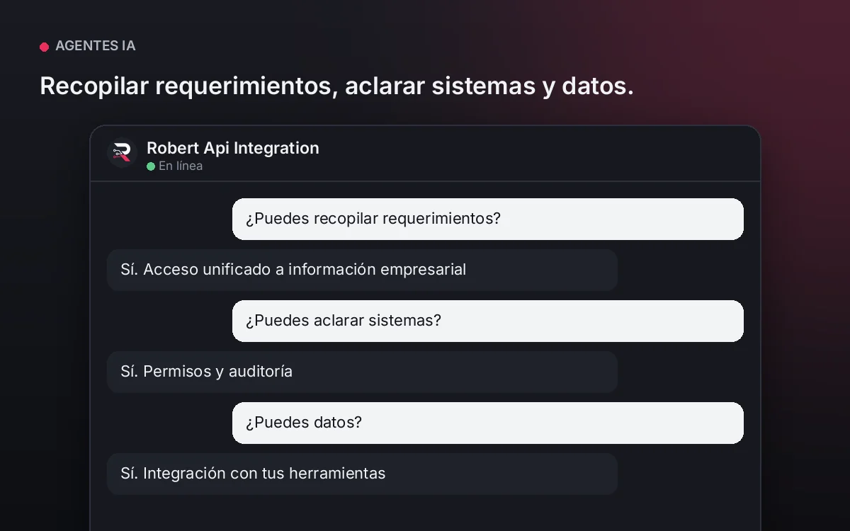Agente de Integraciones API — Recopilar requerimientos, aclarar sistemas y datos.