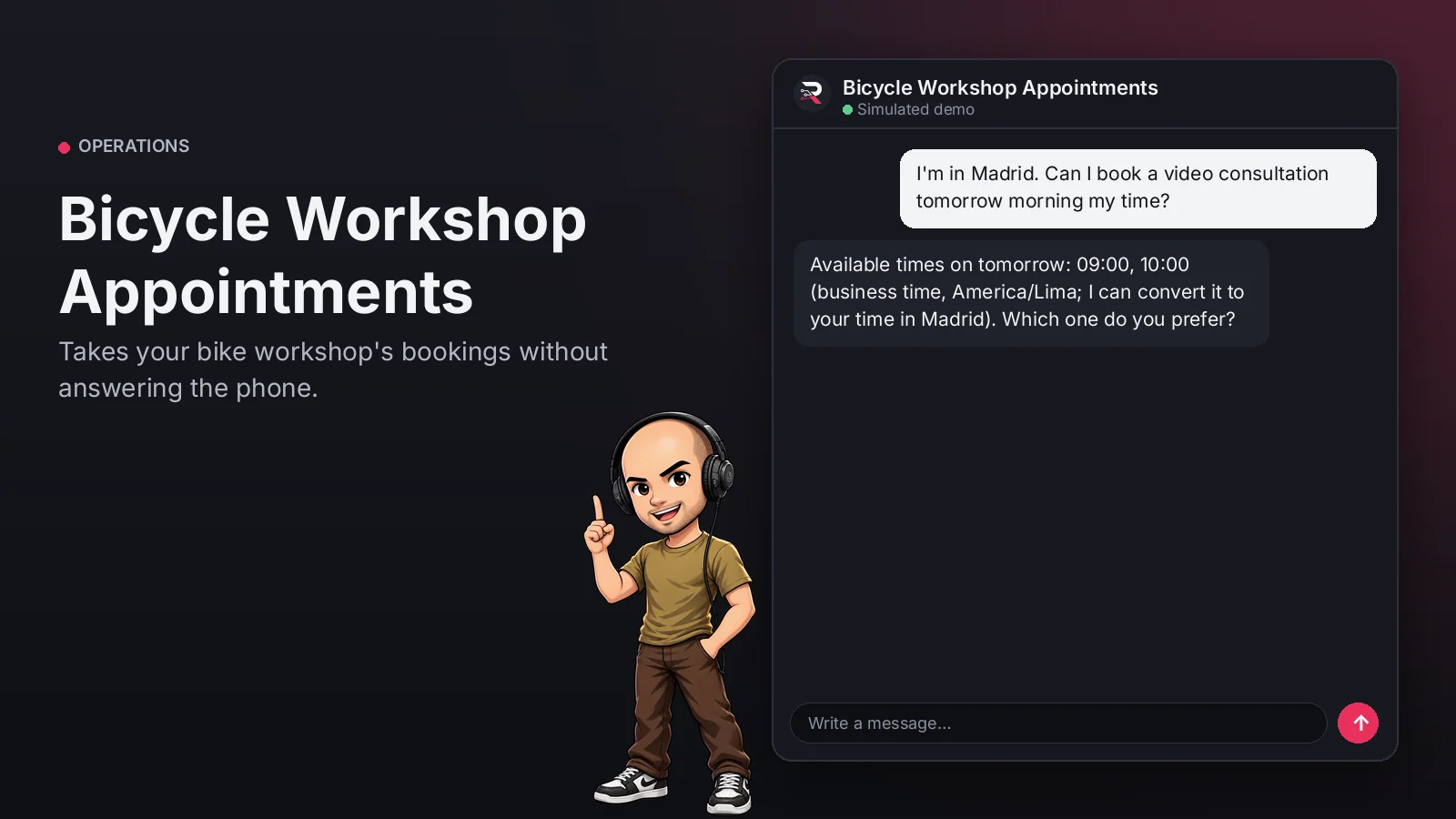 Hero image: Bicycle Workshop Appointments. Takes your bike workshop's bookings without answering the phone.