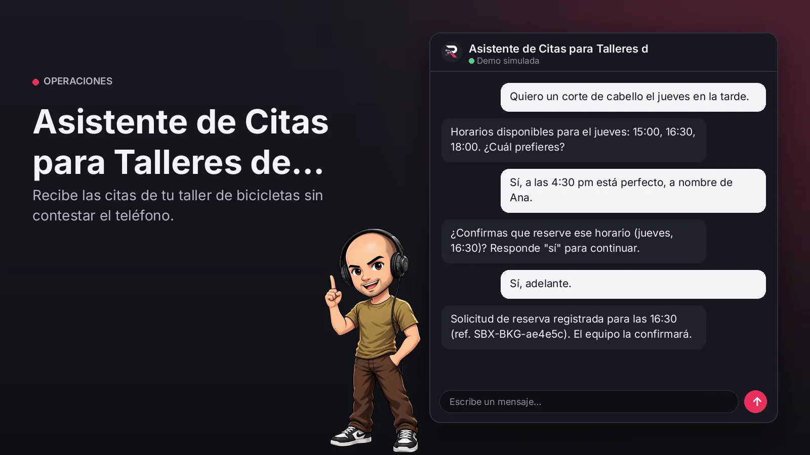 Imagen principal: Asistente de Citas para Talleres de Bicicletas. Recibe las citas de tu taller de bicicletas sin contestar el teléfono.