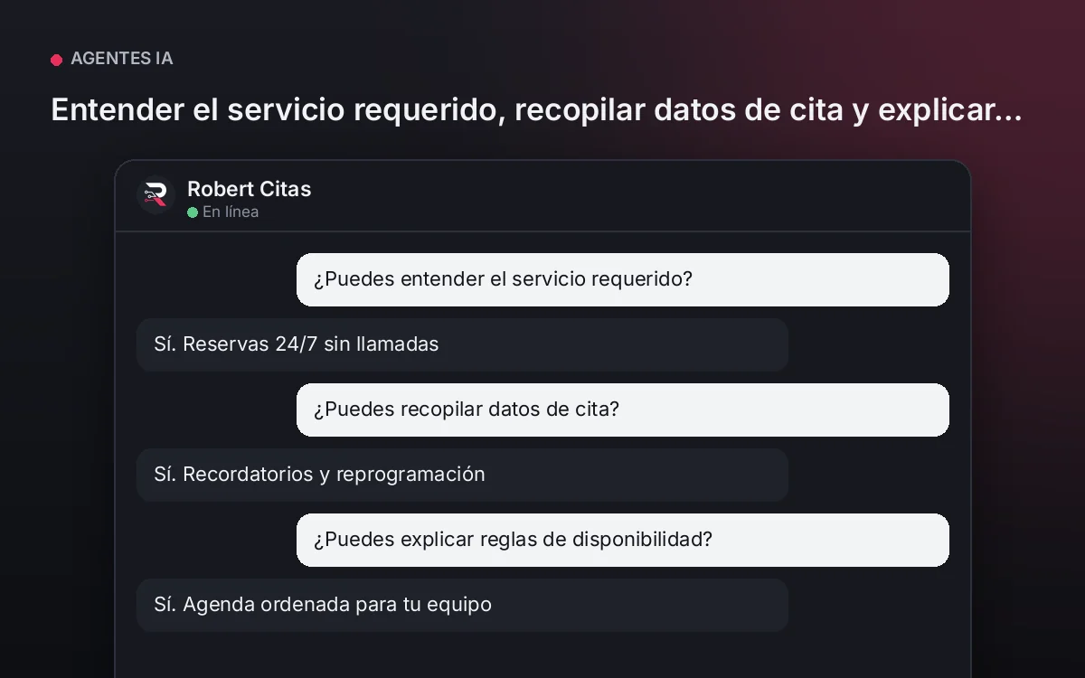 Agente de Citas — Entender el servicio requerido, recopilar datos de cita y explicar reglas de disponibilidad.