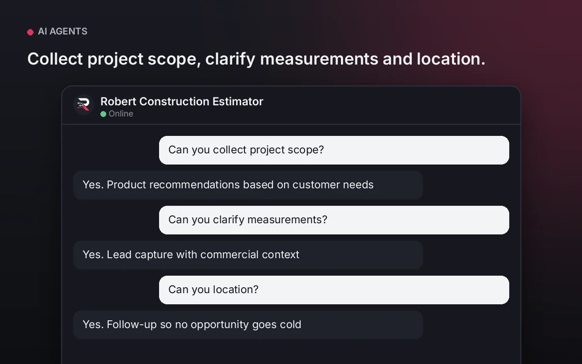 Construction Estimator AI Agent — Collect project scope, clarify measurements and location.
