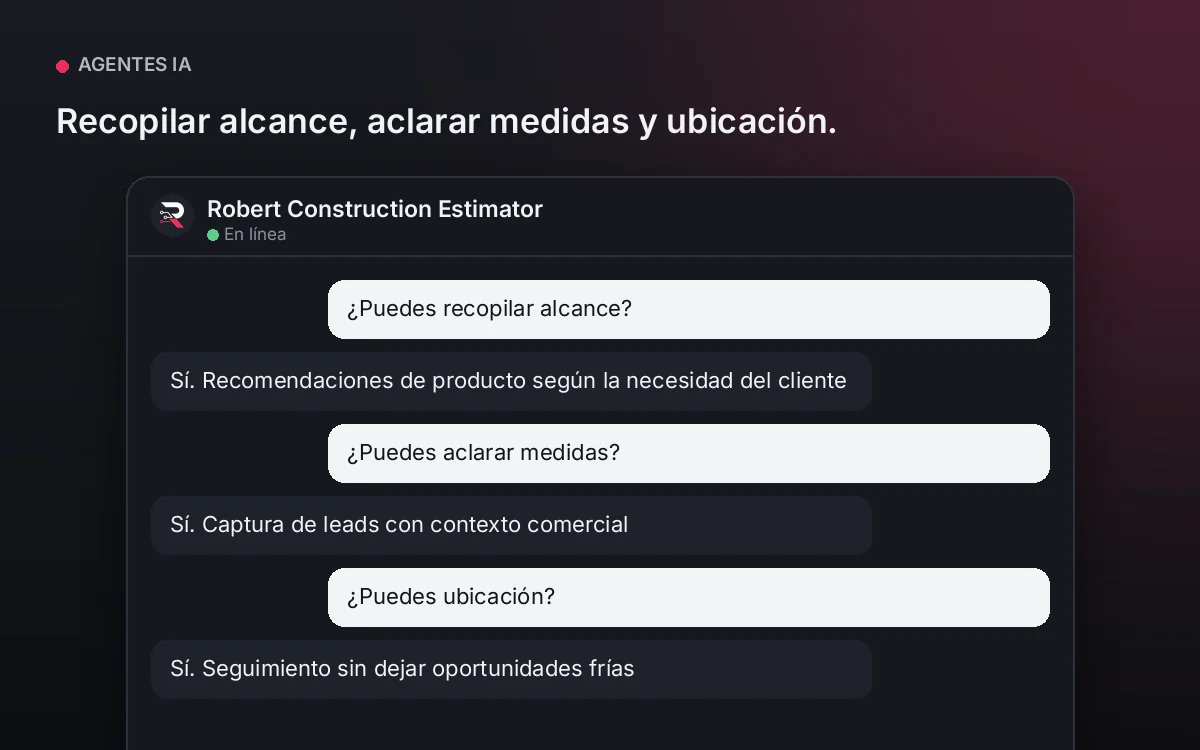 Agente Cotizador de Construcción — Recopilar alcance, aclarar medidas y ubicación.