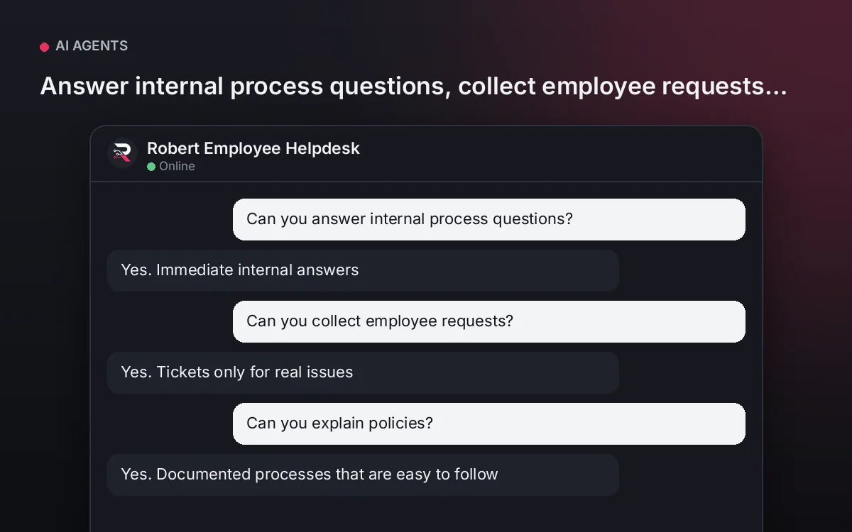 Employee Helpdesk AI Agent — Answer internal process questions, collect employee requests and explain policies.