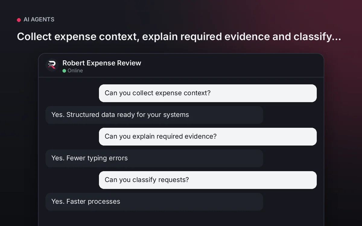 Expense Review AI Agent — Collect expense context, explain required evidence and classify requests.