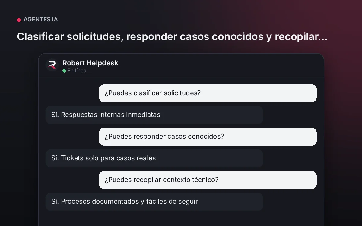 Agente Helpdesk — Clasificar solicitudes, responder casos conocidos y recopilar contexto técnico.