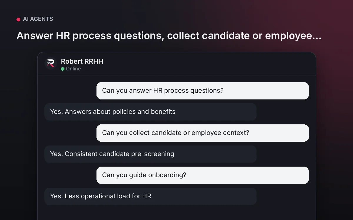 HR AI Agent — Answer HR process questions, collect candidate or employee context and guide onboarding.