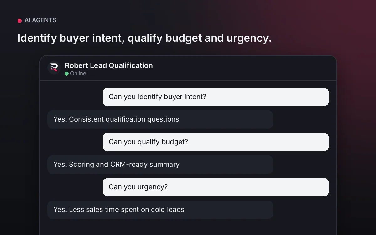 Lead Qualification AI Agent — Identify buyer intent, qualify budget and urgency.