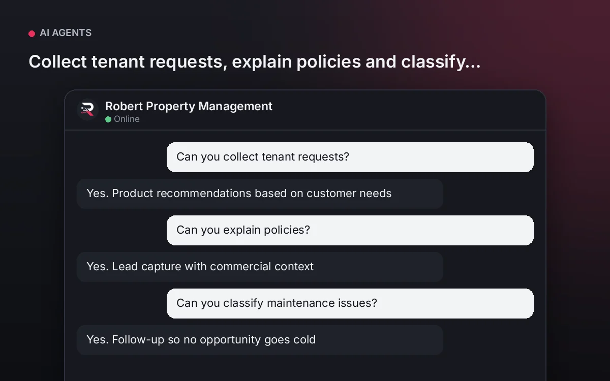 Property Management AI Agent — Collect tenant requests, explain policies and classify maintenance issues.