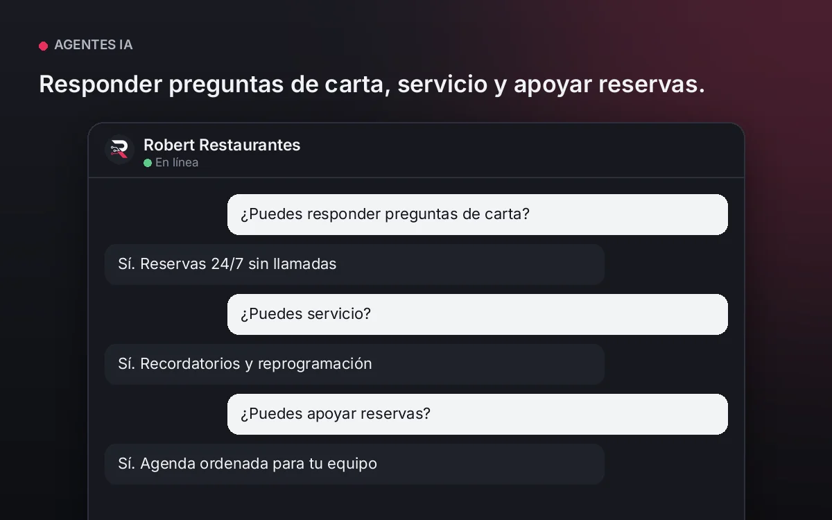 Agente para Restaurantes — Responder preguntas de carta, servicio y apoyar reservas.