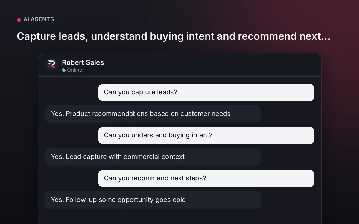 Sales AI Agent — Capture leads, understand buying intent and recommend next steps.