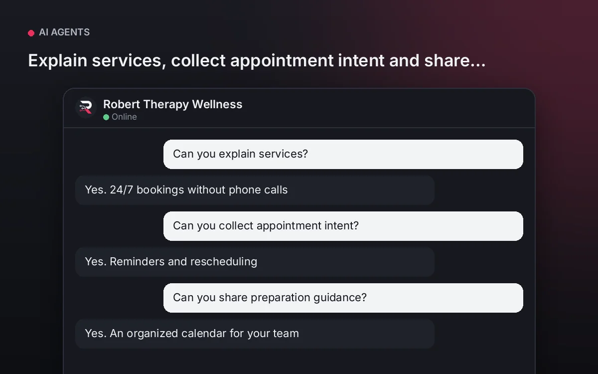 Therapy and Wellness AI Agent — Explain services, collect appointment intent and share preparation guidance.