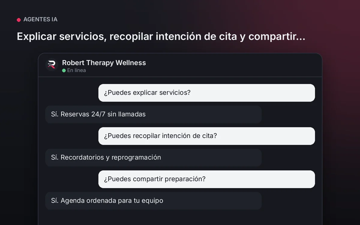 Agente de Terapia y Bienestar — Explicar servicios, recopilar intención de cita y compartir preparación.