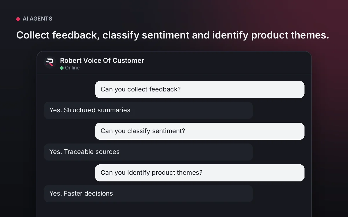 Voice of Customer AI Agent — Collect feedback, classify sentiment and identify product themes.