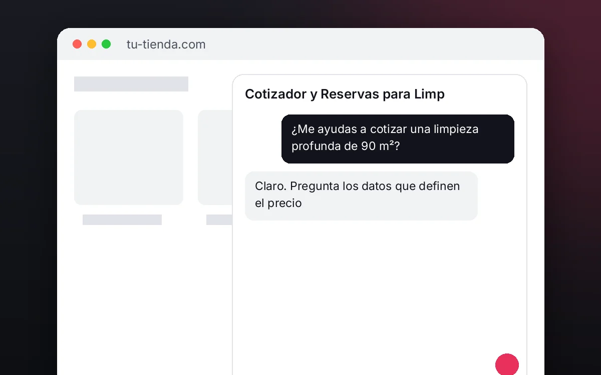 Cotizador y Reservas para Limpieza — Tu empresa de limpieza recibe solicitudes de cotización completas, listas para cotizar y agendar.