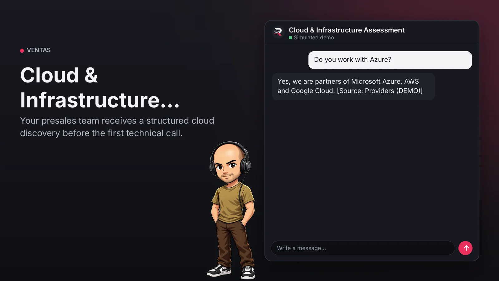 Hero image: Cloud & Infrastructure Assessment Intake. Your presales team receives a structured cloud discovery before the first technical call.