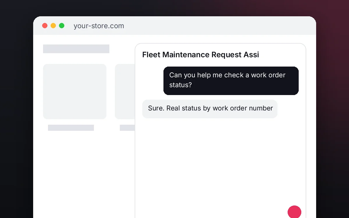 Fleet Maintenance Request Assistant — Your fleet reports faults with complete data and checks each work order's real status, without calls to the shop.
