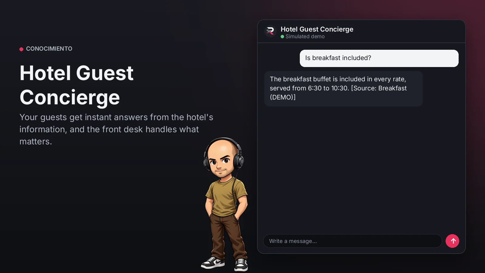 Hero image: Hotel Guest Concierge. Your guests get instant answers from the hotel's information, and the front desk handles what matters.