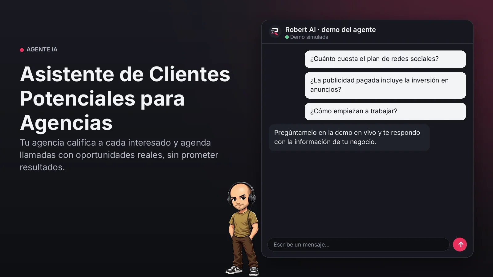 Asistente de Clientes Potenciales para Agencias. Tu agencia califica a cada interesado y agenda llamadas con oportunidades reales, sin prometer resultados.