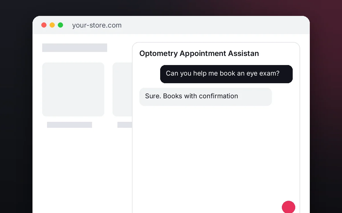 Optometry Appointment Assistant — Your optometry center books confirmed exams and prepares every patient, with no automated clinical advice.
