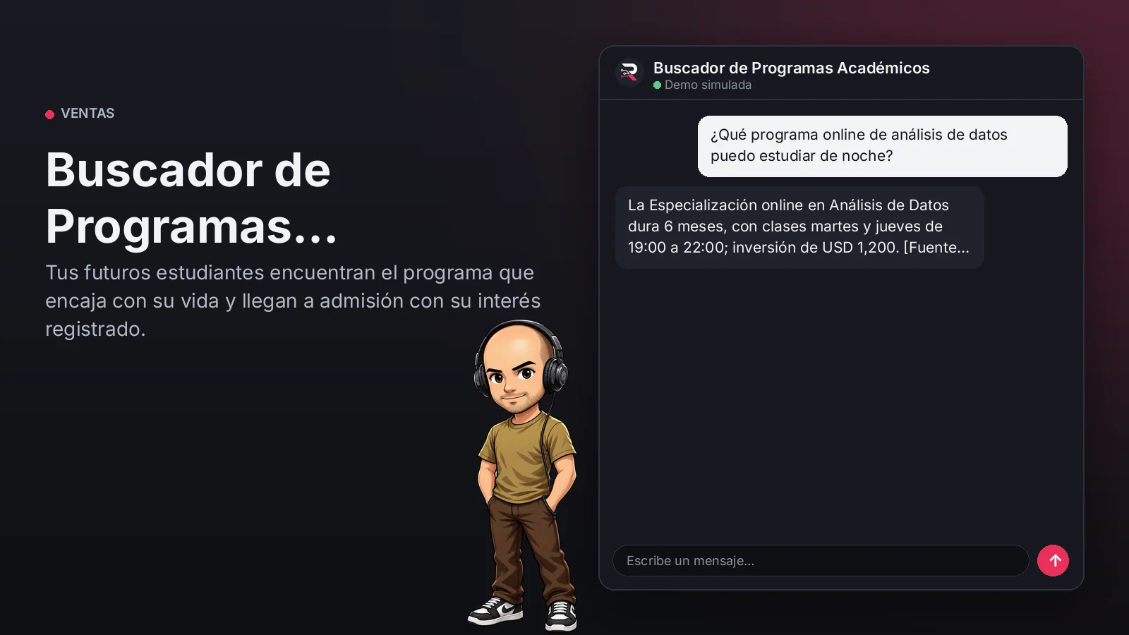 Imagen principal: Buscador de Programas Académicos. Tus futuros estudiantes encuentran el programa que encaja con su vida y llegan a admisión con su interés registrado.