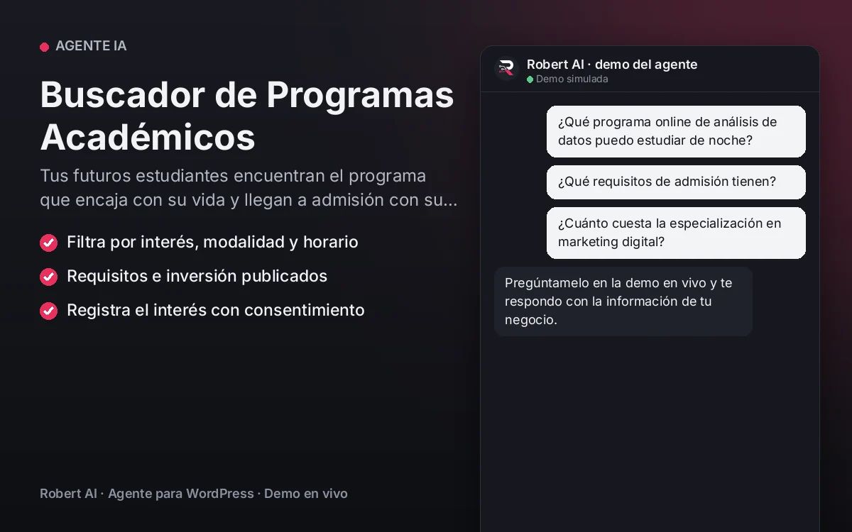Portada: Buscador de Programas Académicos. Tus futuros estudiantes encuentran el programa que encaja con su vida y llegan a admisión con su interés registrado.