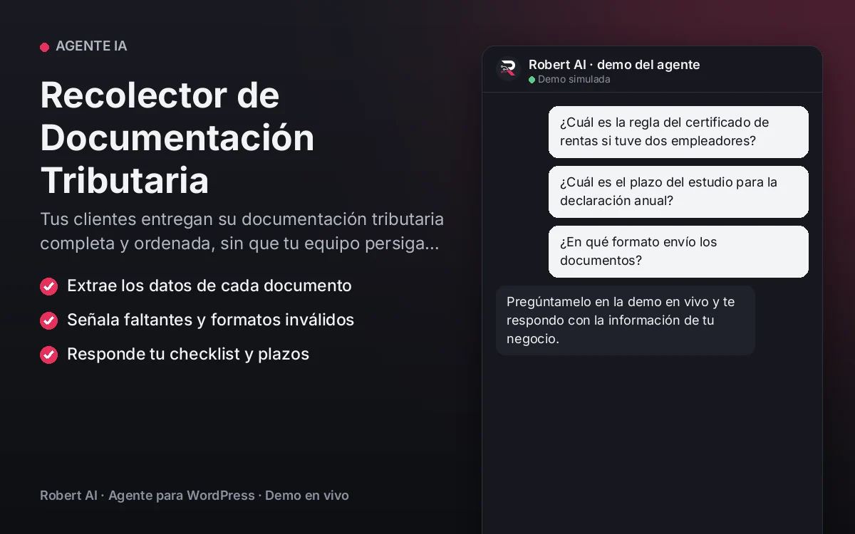 Portada: Recolector de Documentación Tributaria. Tus clientes entregan su documentación tributaria completa y ordenada, sin que tu equipo persiga faltantes.