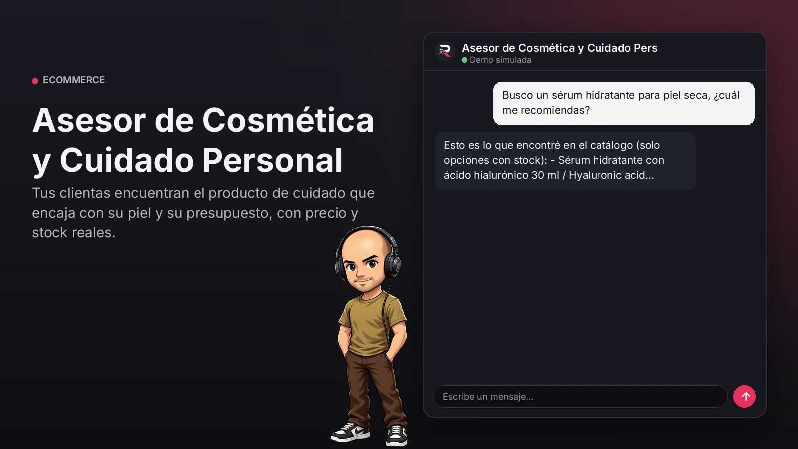 Imagen principal: Asesor de Cosmética y Cuidado Personal. Tus clientas encuentran el producto de cuidado que encaja con su piel y su presupuesto, con precio y stock reales.