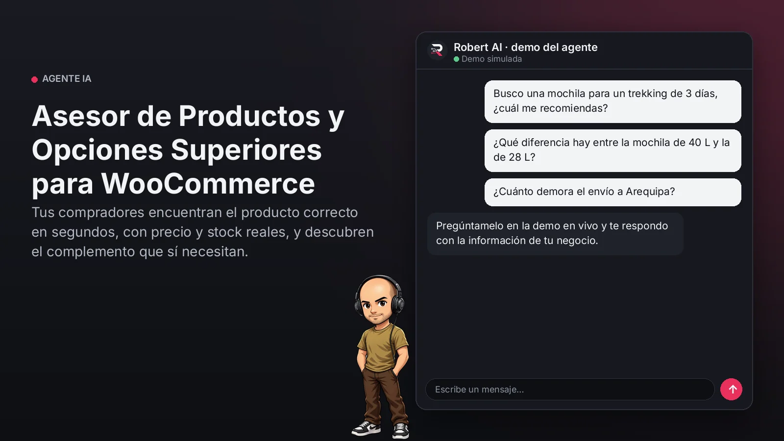 Asesor de Productos y Opciones Superiores para WooCommerce. Tus compradores encuentran el producto correcto en segundos, con precio y stock reales, y descubren el complemento que sí necesitan.