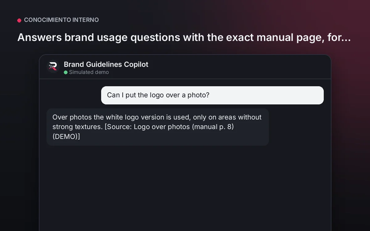 Cover: Brand Guidelines Copilot. Answers brand usage questions with the exact manual page, for consistent pieces across every team.