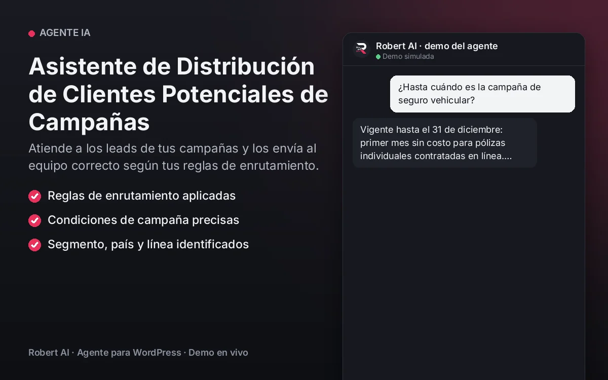 Portada: Asistente de Distribución de Clientes Potenciales de Campañas. Atiende a los leads de tus campañas y los envía al equipo correcto según tus reglas de enrutamiento.