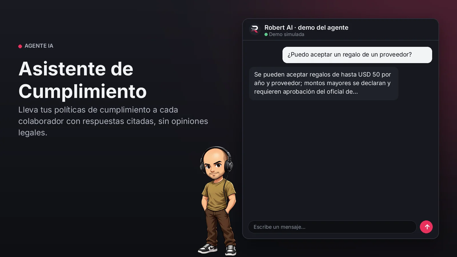 Asistente de Cumplimiento. Lleva tus políticas de cumplimiento a cada colaborador con respuestas citadas, sin opiniones legales.