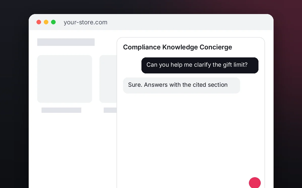 Compliance Knowledge Concierge — Brings your compliance policies to every employee with cited answers, never legal opinions.