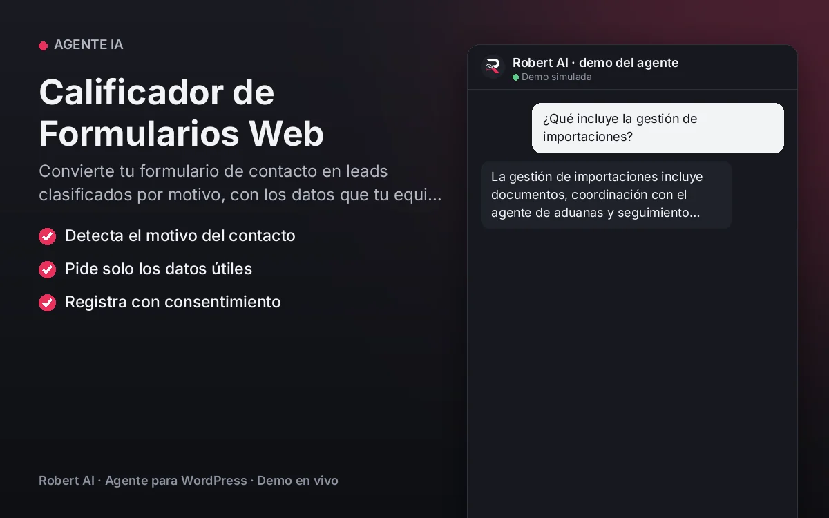 Portada: Calificador de Formularios Web. Convierte tu formulario de contacto en leads clasificados por motivo, con los datos que tu equipo necesita.