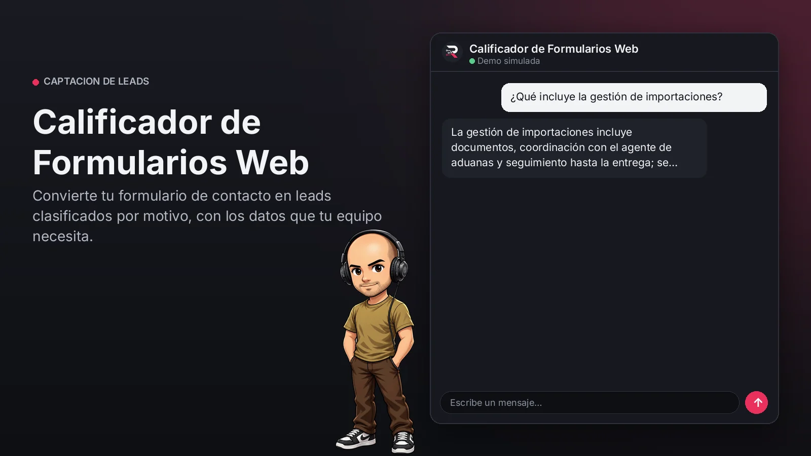 Imagen principal: Calificador de Formularios Web. Convierte tu formulario de contacto en leads clasificados por motivo, con los datos que tu equipo necesita.