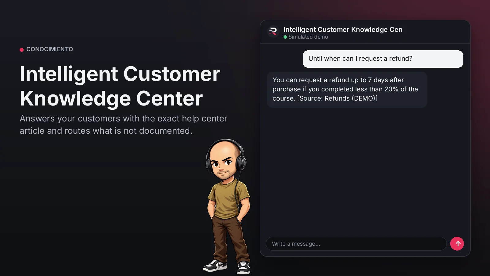 Hero image: Intelligent Customer Knowledge Center. Answers your customers with the exact help center article and routes what is not documented.