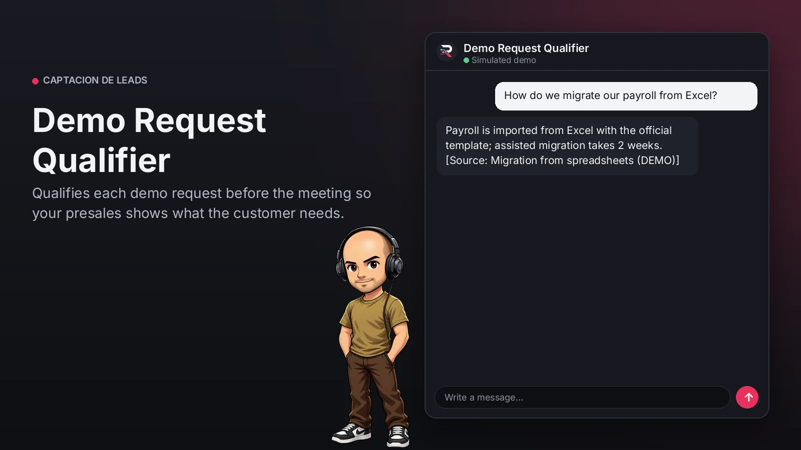 Hero image: Demo Request Qualifier. Qualifies each demo request before the meeting so your presales shows what the customer needs.