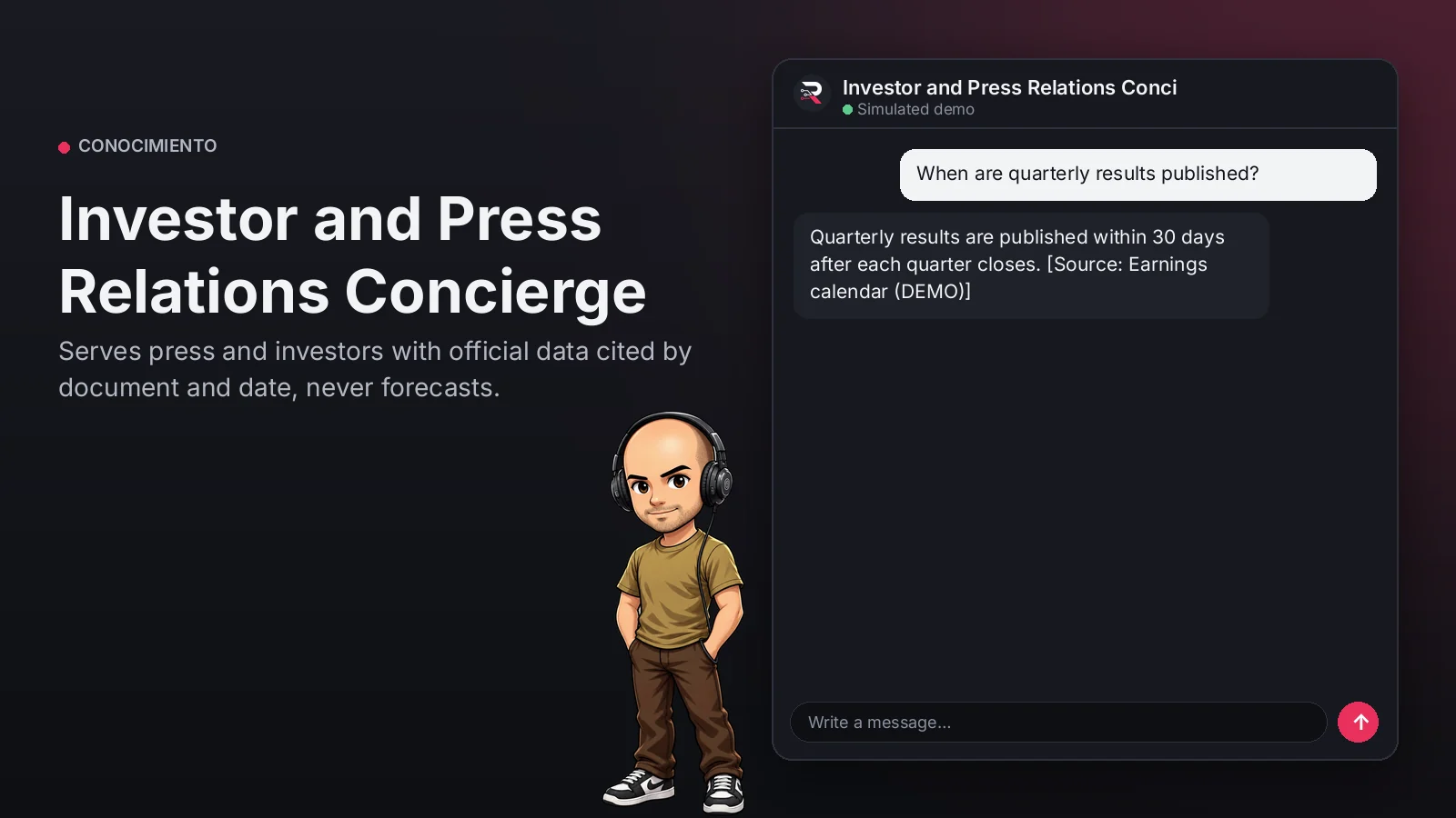 Hero image: Investor and Press Relations Concierge. Serves press and investors with official data cited by document and date, never forecasts.