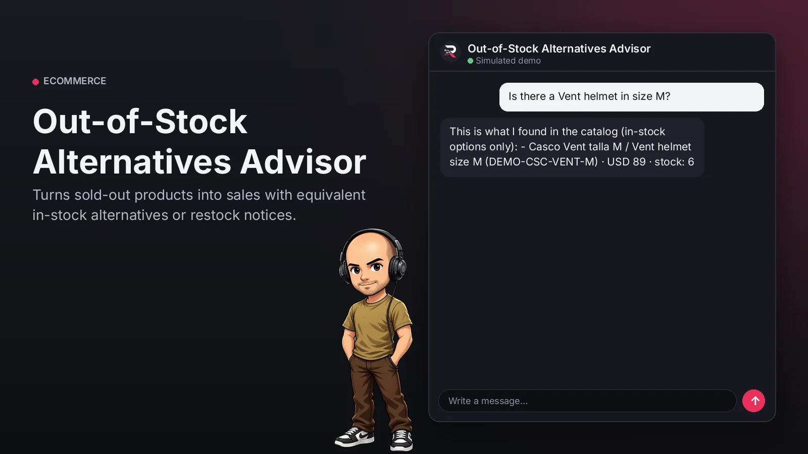 Hero image: Out-of-Stock Alternatives Advisor. Turns sold-out products into sales with equivalent in-stock alternatives or restock notices.