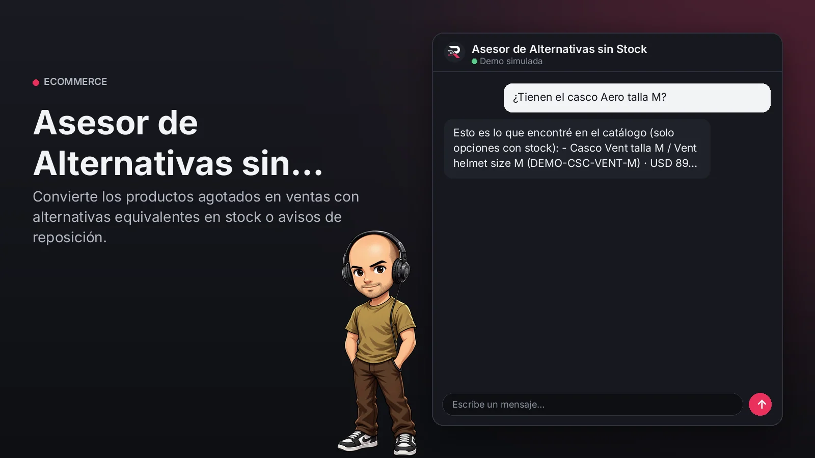 Imagen principal: Asesor de Alternativas sin Stock. Convierte los productos agotados en ventas con alternativas equivalentes en stock o avisos de reposición.