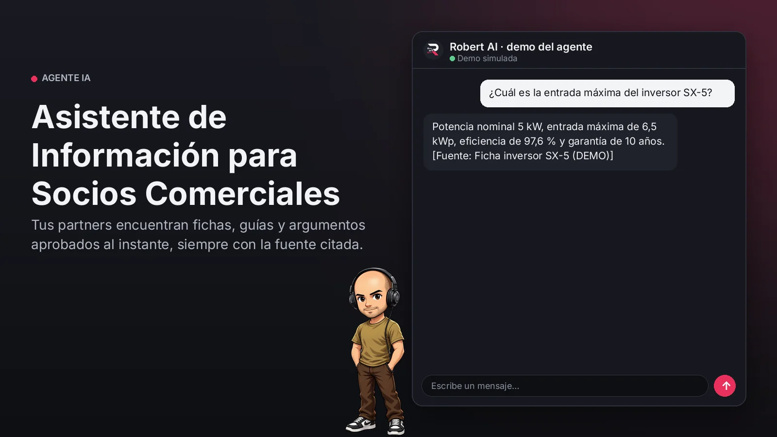 Asistente de Información para Socios Comerciales. Tus partners encuentran fichas, guías y argumentos aprobados al instante, siempre con la fuente citada.