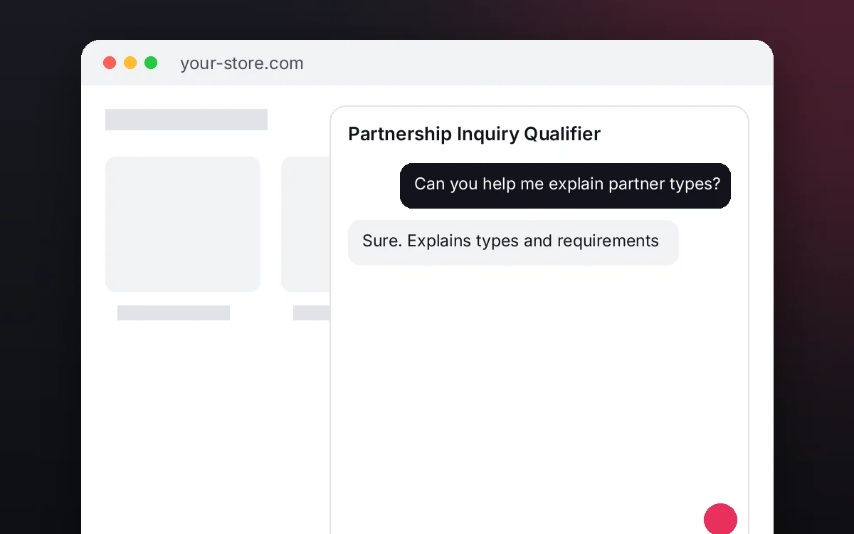 Partnership Inquiry Qualifier — Qualifies companies that want to become partners with your program criteria, never promising acceptance or margins.