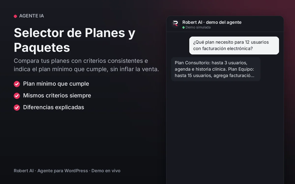 Portada: Selector de Planes y Paquetes. Compara tus planes con criterios consistentes e indica el plan mínimo que cumple, sin inflar la venta.