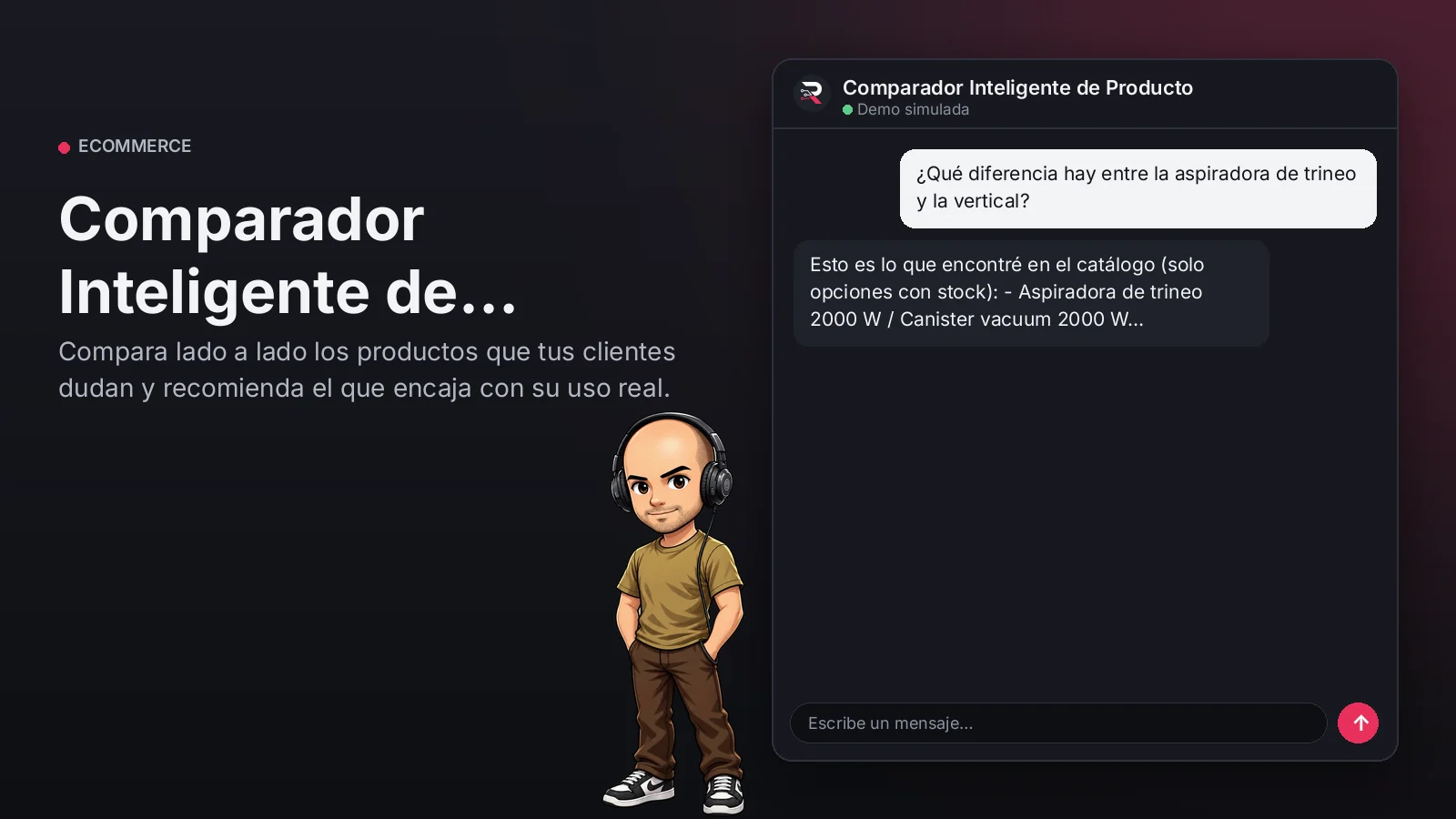 Imagen principal: Comparador Inteligente de Productos. Compara lado a lado los productos que tus clientes dudan y recomienda el que encaja con su uso real.