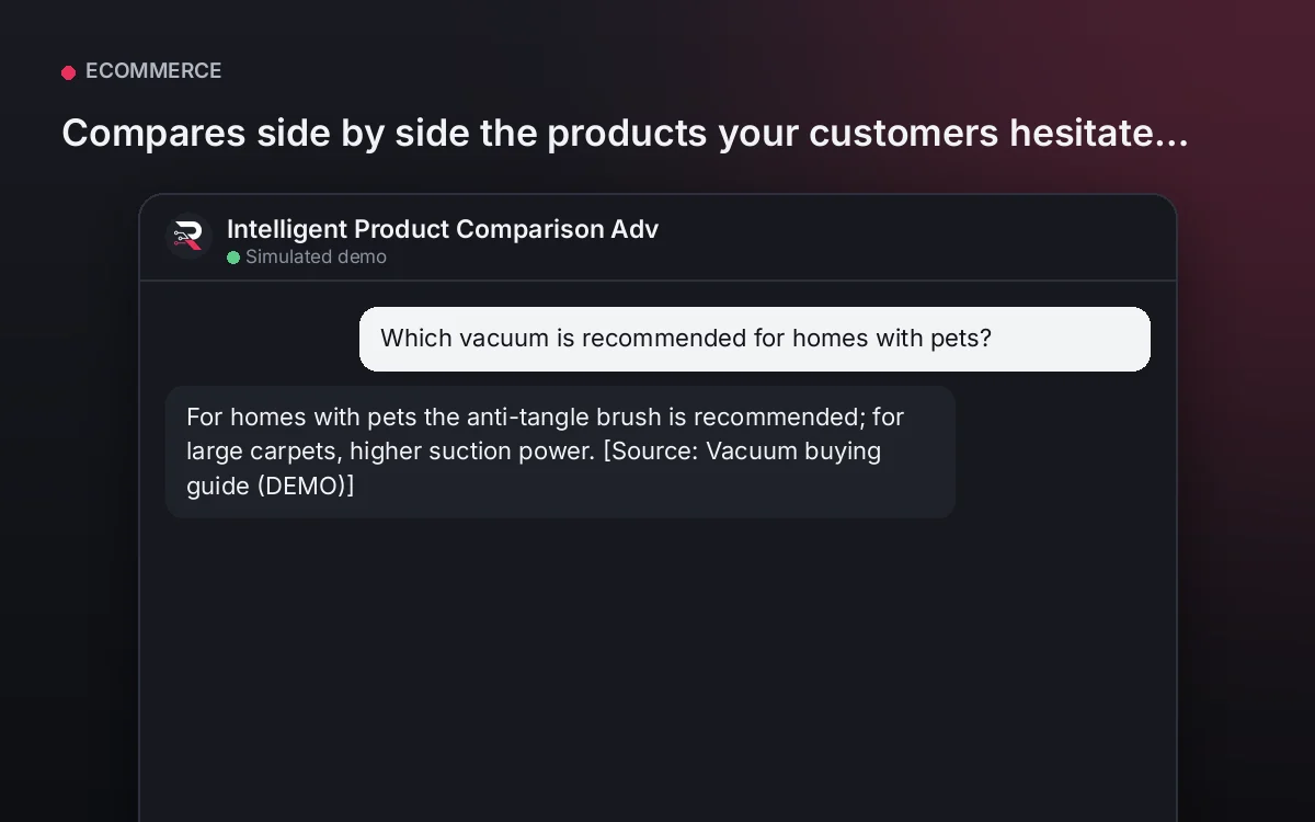 Cover: Intelligent Product Comparison Advisor. Compares side by side the products your customers hesitate between and recommends the one that fits their real use.