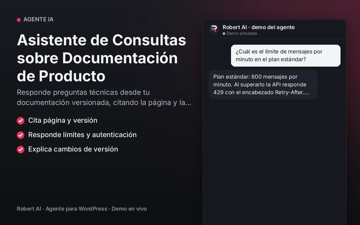 Portada: Asistente de Consultas sobre Documentación de Producto. Responde preguntas técnicas desde tu documentación versionada, citando la página y la versión exacta.