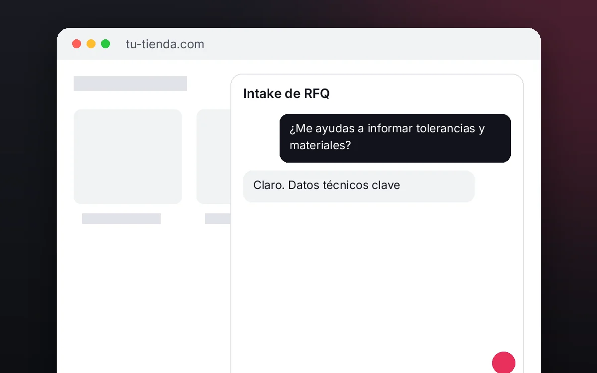 Intake de RFQ — Recibe RFQ completas con pieza, material, cantidad y fecha para que ingeniería cotice sin repreguntar.