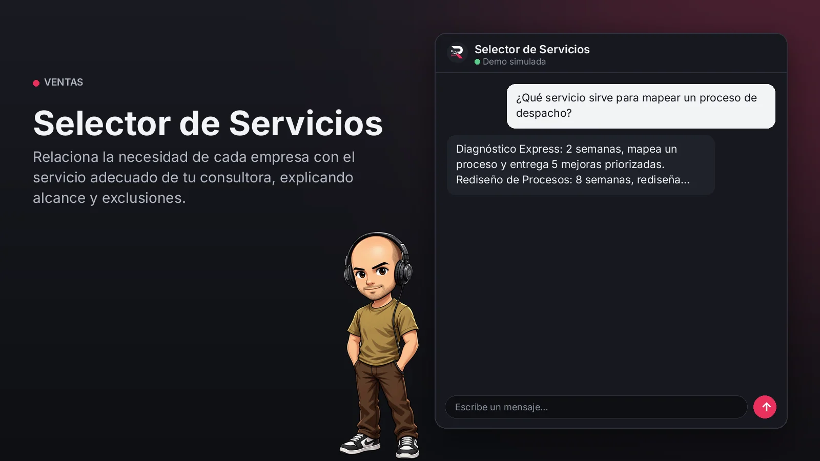Imagen principal: Selector de Servicios. Relaciona la necesidad de cada empresa con el servicio adecuado de tu consultora, explicando alcance y exclusiones.
