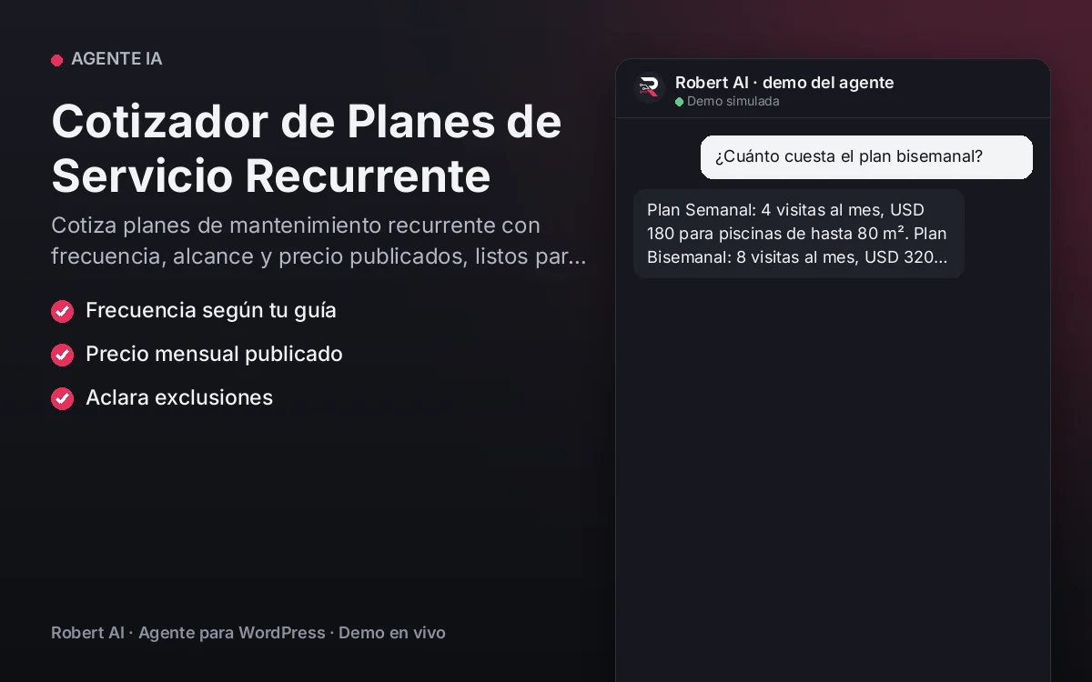 Portada: Cotizador de Planes de Servicio Recurrente. Cotiza planes de mantenimiento recurrente con frecuencia, alcance y precio publicados, listos para contratar.
