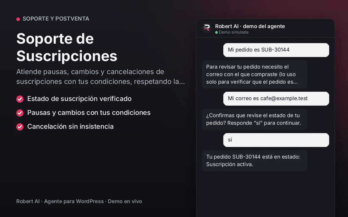 Portada: Soporte de Suscripciones. Atiende pausas, cambios y cancelaciones de suscripciones con tus condiciones, respetando la decisión del cliente.