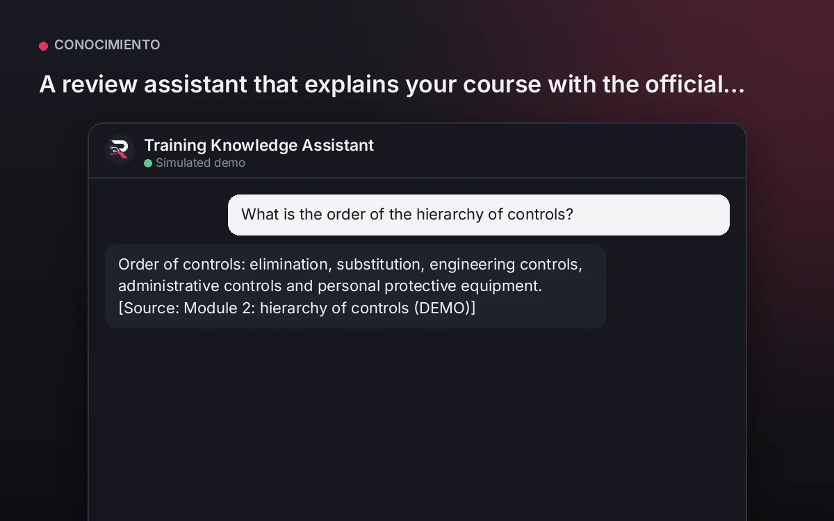 Cover: Training Knowledge Assistant. A review assistant that explains your course with the official material and cites the module, never solving assessments.